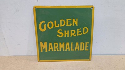Lot 111 - GOLDEN SHRED MARMALADE REPRO ENAMEL SIGN 12" X 12"