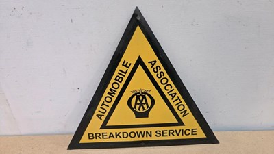 Lot 109 - AA BREAK DOWN SERVICE REPRO ENAMEL SIGN 14" X 16"