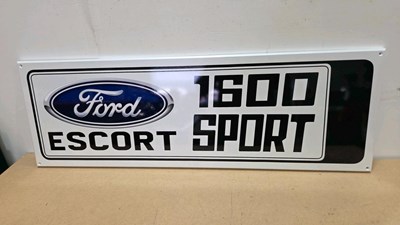 Lot 183 - WOODEN HAND MADE FORD ESCORT 1600 SPORT SIGN 48" X 16"