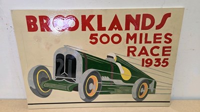 Lot 343 - WOODEN HAND PAINTED BROOKLANDS RACE SIGN 24" X 16"-ALL PROCEEDS TO CHARITY