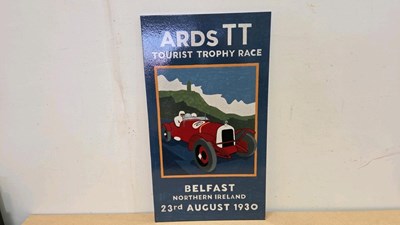 Lot 201 - WOODEN HAND PAINTED ARDS TT TOURIST TROPHY RACE SIGN 28" X 16"