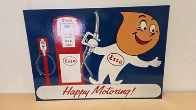 Lot 267 - WOODEN HAND PAINTED ESSO HAPPY MOTORING SIGN 28" X 20"