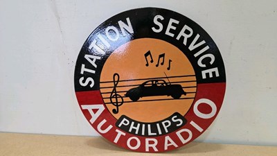 Lot 373 - WOODEN HAND PAINTED PHILIPS RADIO SIGN 21" DIA