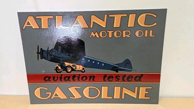 Lot 583 - WOODEN HAND PAINTED ATLANTIC MOTOR OIL SIGN 28" X 20"