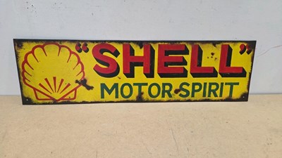 Lot 215 - METAL HAND - PAINTED SHELL MOTOR SPIRIT STYLE SIGN 33" X 9"