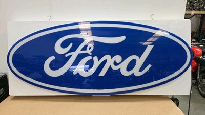 Lot 367 - ILLUMINATED FORD SIGN ON WOODEN BACKING 63" X 26"