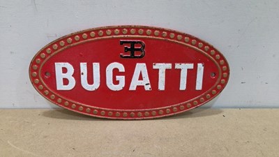 Lot 209 - BUGATTI REPRO CAST SIGN 14" X 7"