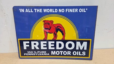 Lot 641 - FREEDOM MOTOR OIL REPRO,DOUBLE SIDED SIGN 23" X 16"