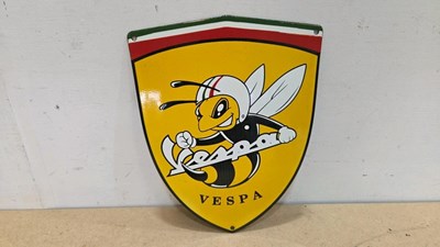 Lot 487 - VESPA REPRO ENAMEL SIGN 12" X 10"