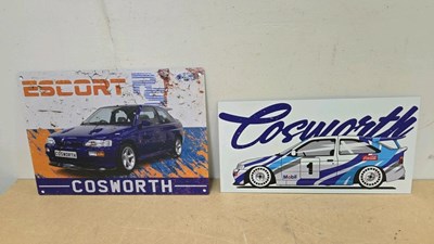 Lot 675 - PAIR OF FORD COSWORTH REPRO , ALLY COATED SIGNS 21" X 13" APPROX