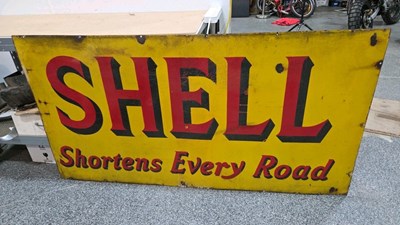 Lot 163 - LARGE SHELL SHORTENS EVERY ROAD ENAMEL SIGN 69" X 36"