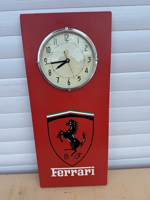 Lot 287 - FERRARI SIGN WITH CLOCK 28" X 12"