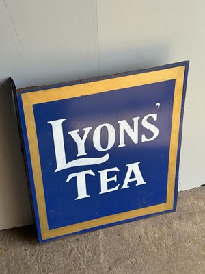 Lot 307 - LYONS TEA PAINTED REPRO, DOUBLE SIDED SIGN 18.5" X 16"
