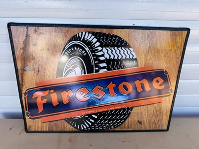 Lot 427 - FIRESTONE TIN REPRO SIGN 23" X 16"