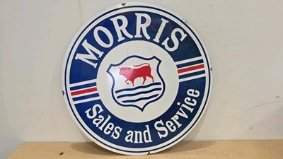 Lot 707 - MORRIS SALES AND SERVICE REPRO ENAMEL SIGN 30" DIA